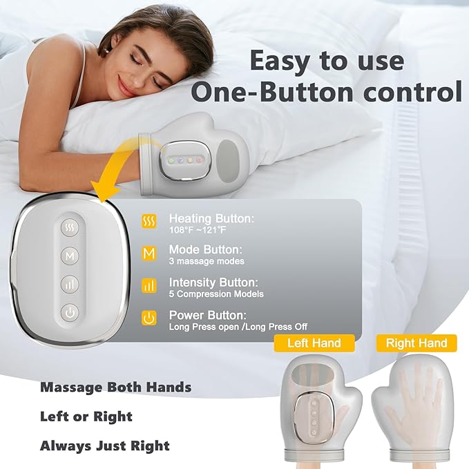 2026 NEW Hand Massager with Heat and Compression, Hand Massager with 3 Temps (108°F ~ 121℉), 5 Strengths, 3 Massages for Arthritis, Wrist & Carpal Tunnel Relief, Hand Massage, Gift for Women/Men