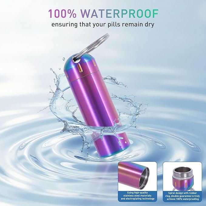 VTAR Pill Organizer,2 Pack,Waterproof Single Chamber Stainless Steel Travel Small Pill Box, Keychain Pill Holder Container for Purse or Pocket