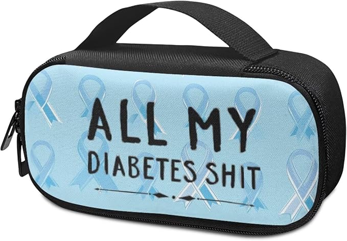 Rnyleeg All My Diabetes Shit Insulin Cooler Travel Case Blue Ribbon Insulin Bag for Diabetes Portable Medicine Travel Case for Insulin Pen