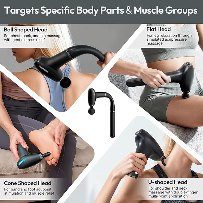3-in-1 Detachable Percussion Massage Gun - with Upgraded Extension Handle, Back Massager for Pain Relief Deep Tissue, Muscles/Neck/Shoulders/Waist/Legs Massager with 4 Replaceable Massage Heads