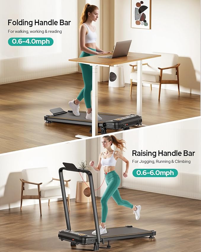 Foldable Treadmill with 10% Incline, 3.5HP Low Noise Walking Pad Treadmill with Handle Bar, Rayspace 4 in 1 Portable Under Desk Treadmills for Home/Office, 350 Lbs Capacity, APP & Remote Control
