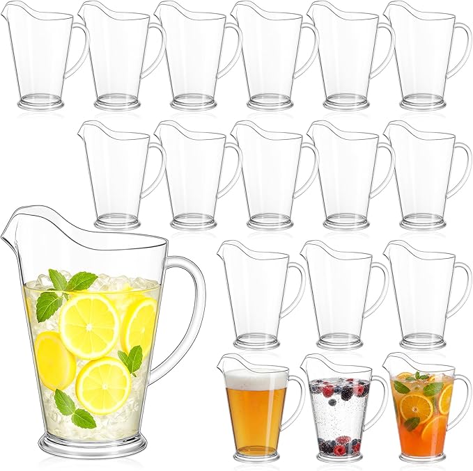 LemonRoad 18 Pcs 60oz Plastic Water Pitchers Clear Beer Pitchers for Party Restaurant, Reusable Indoor and Outdoor Water Serving Jugs for Juice Ice Tea Soda Pop Cold Drinks