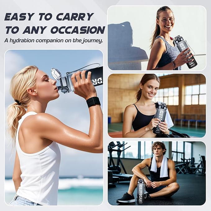 Water Bottle, 16.9 OZ Sports Water Bottles with Time Marker Wide Mouth, Motivational and Leakproof Drink Bottle, BPA Free Tritan with Carry Strap for Gym Fitness Outdoor(1 Bottle)