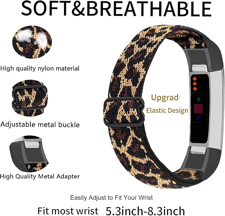 Adjustable Elastic Nylon Bands Compatible with Fitbit Alta and Alta HR Fitness Tracker, 2 Pack Braided Stretchy Wristband Accessory Bracelet Watch Strap Sport Replacement Band for Women Men