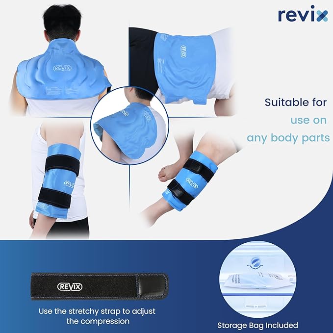 REVIX 20‘’ XXXL Knee Ice Pack Wrap Around Entire Knee, Extra Large Ice Pack for Leg Discomfort Reducing, Cold Compress Therapy, Reusable Ice Wraps for Back, Shoulder Relaxation, Post-Workout Recovery