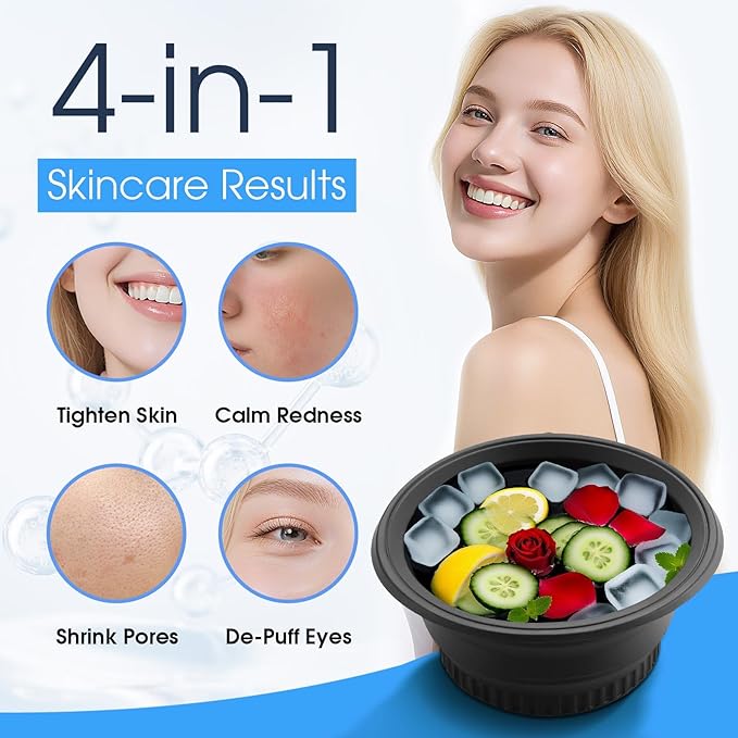 Face Ice Bath Bowl – Collapsible Silicone Facial Ice Bowl with Built-in Ice Tray for Cold Plunge – Portable Skincare Tool for Skin Tightening, Puffiness Relief, Travel & Home Use (blue)