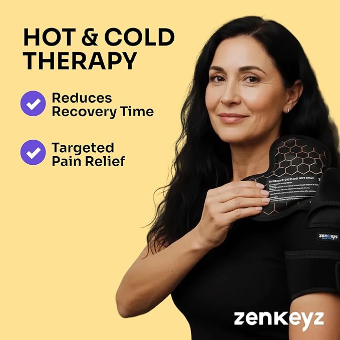 ZENKEYZ Reusable Gel Shoulder Ice Pack - 8x10 Inch, Black, Pack of 1 - Hot & Cold Therapy for Injuries - Flexible Knee Ice Wrap - Ankle Wrap & Back Pain Support Sport Gift for Athletes and Seniors