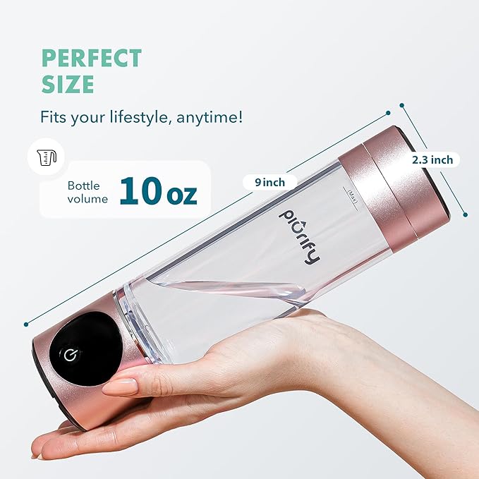 Hydrogen Water Bottle Generator - Up to 4100+ PPB Molecular Hydrogen Infusion - SPE/PEM Technology - Certified H2 Generator - Rechargeable - Extended Warranty - 10 oz (Pink)