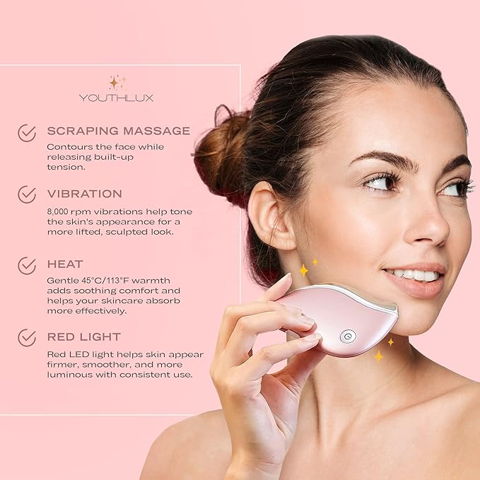 ProSculpt Heated Gua Sha Facial Massager – Electric Guasha Tool for Face Sculpting, Relaxation & Skincare | Soothing Vibration Facial Massage Tool with Contoured Design (White)