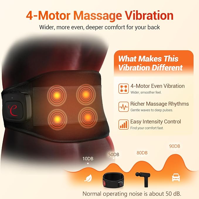 Comfytemp Extra Large Cordless Heating Pad with Massager for Back XXL, FSA Eligible HSA Portable Rechargeable 2X Larger Lower Back Massager with 4 Motors, Wireless Heated Waist Belt Button APP Control