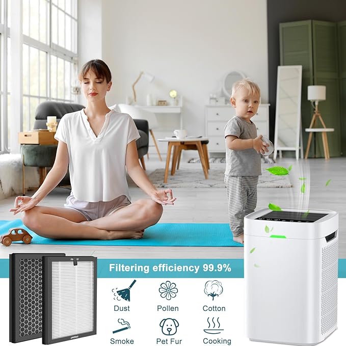 K1 Filter Replacement Compatible with LUNINO K1 Air Purifier,- 3-In-1 Filtration for Smoke & More - HEPA Filter, Activated Carbon, & Pre-Filter,4pack
