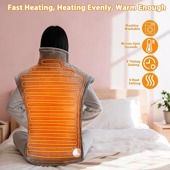 Heating Pad for Neck and Shoulders and Back, Heating Pad for Back Pain Relief, 9 Heat Settings Neck Heating Pad, Auto Shut-Off, 23'' × 37'' Shoulder Heating Pad Birthday Valentines Day for Women Men