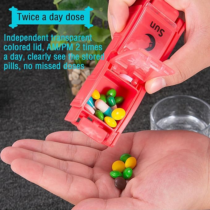 Pill Organizer 2 Time a Day,SZREDU 7-Day Weekly Pill Case, Travel AM/PM Pill Container,Large Compartment Medicine Planner,Detachable Medication Organizer Box for Vitamin, Fish Oils,Capsules