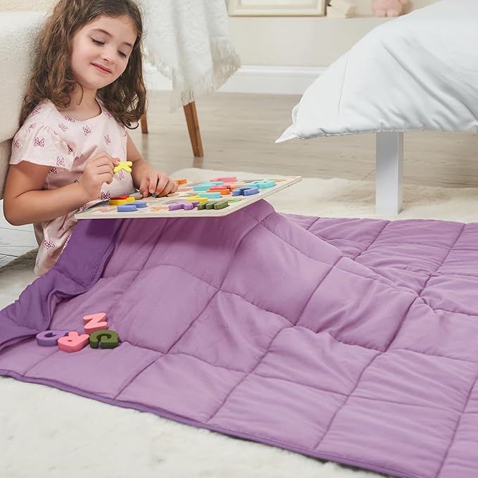 Purple Weighted Blanket Kids 10lbs, 40"x60", Twin Size Cooling Heavy Throw Blanket for 80-120lbs, Microfiber Soft Thick Big Blankets Weighted Comforter Breathable Gift for Sleeping