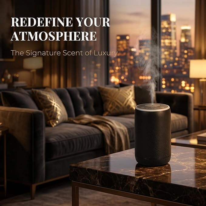 Waterless Scent Machine for Home – Luxury Cold Air Nebulizing Diffuser – Premium Textured Design with 7-Color LED – Optimized for Hotel Collection Fragrance Oils & Essential Oils