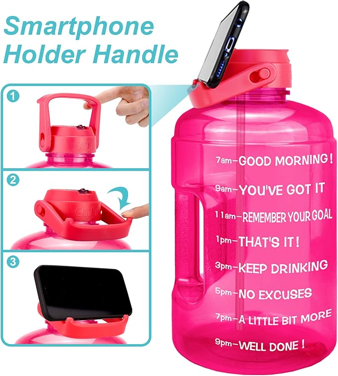 QuiFit 1 Gallon Water Bottle - with Straw & Motivational Time Marker Leak-Proof BPA Free Reusable Gym Sports Outdoor Large(128OZ/73OZ) Capacity Water Jug