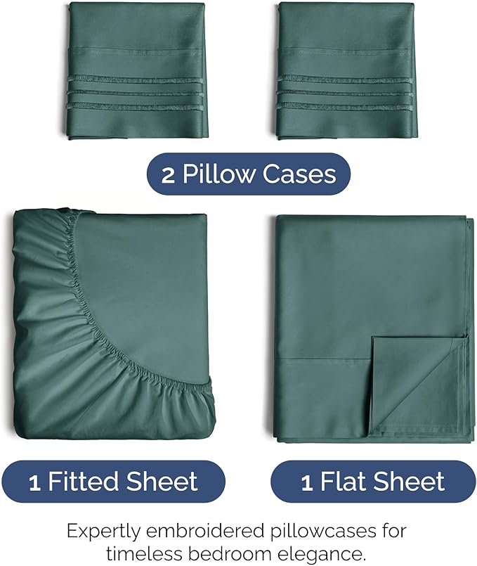King Size 4 Piece Sheet Set - Extra Soft, Breathable & Cooling Sheets - Hotel Luxury Durable Bed Sheets for Women & Men - Deep Pockets, Easy-Fit & Wrinkle-Free Sheets - Dusty Teal Oeko-Tex Bed Sheets