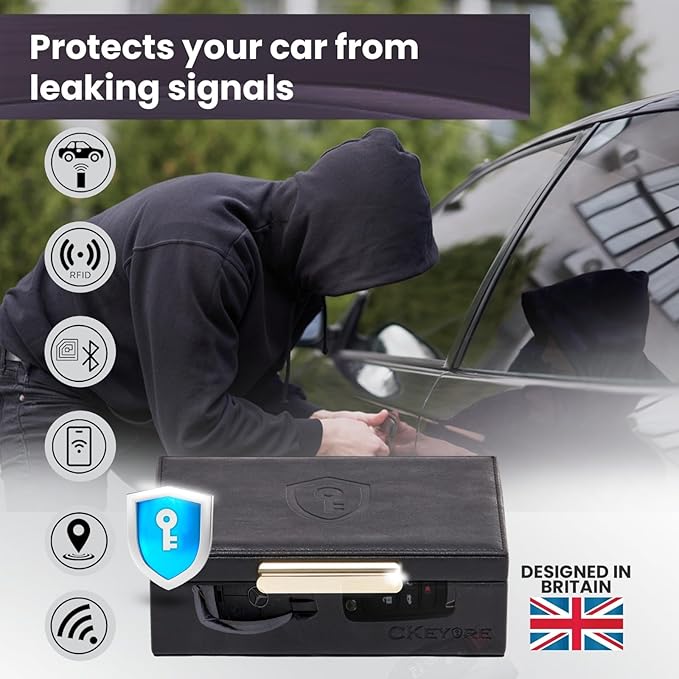 CKEYURE Key Box | Faraday Box for Car Keys | Car Key Signal Blocker Box | RFID Key Box | Key Holder | Key Safe | Signal blocking key box for car security | One Hand Operation (Black)