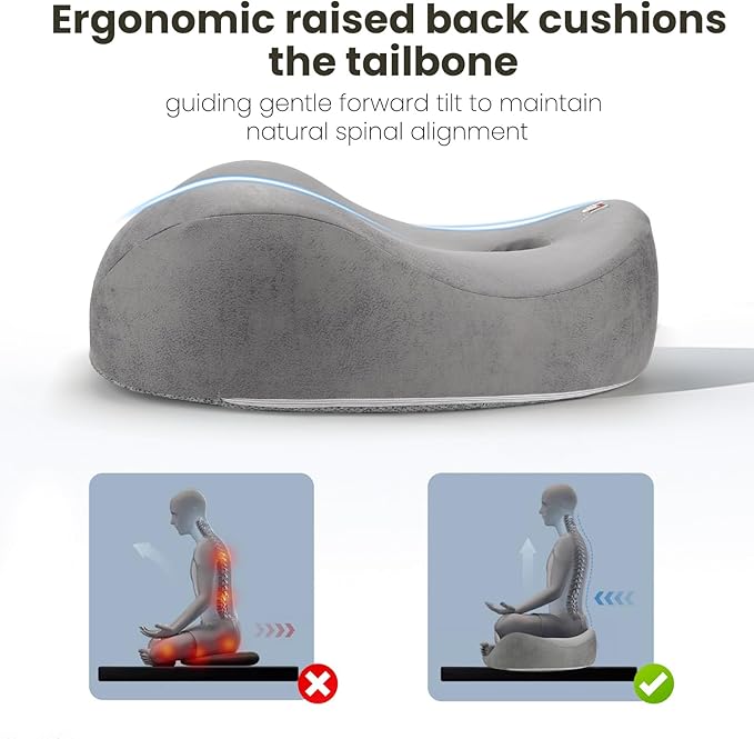Meditation Cushion & Floor Pillow Seat - Ergonomic Comfortable Memory Foam Set Relieves Numbness Tailbone & Hip Pain from Long Sitting, idea for Reading, Yoga.
