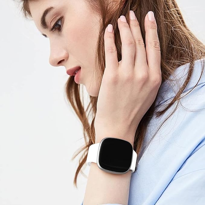 AK Silicone Bands Compatible with Fitbit Versa 4 Bands & Fitbit Sense 2 Bands for Women Men, Soft Straps Replacement Wristbands for Fitbit Versa 3 & Versa 4 / Sense & Sense 2 Smart Watch (White)