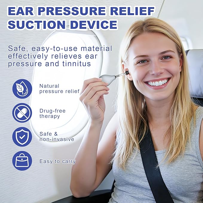 Ear Pressure Relief Suction Device, Tinnitus Relief for Ringing Ears, Portable & Effective Ear Pressure Reliever Device, Ideal for Flying, Reduces Tension with 3 Sizes of Earbuds