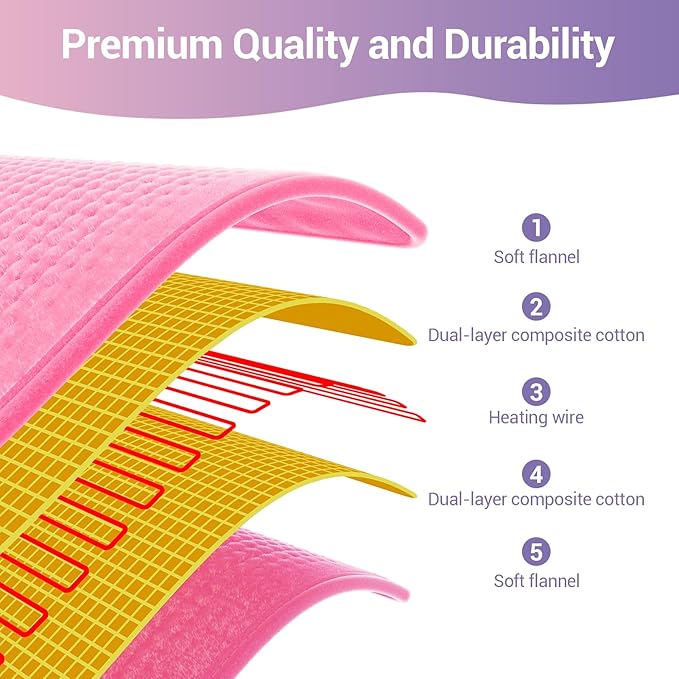 Comfytemp 17''x 33'' King Size Heating Pad for Back & Period, Extra Large Cute Heating Pad XXL, Electric Heat Pad for Neck/Shoulder/Knee, Washable, Pink