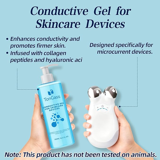 TonGass Conductive Gel for Microcurrent & LED Facial Devices, Hydrating Smooth Glide Gel with Hyaluronic Acid & Collagen Peptides, Lightweight Non-Sticky Skincare Gels for Device Use