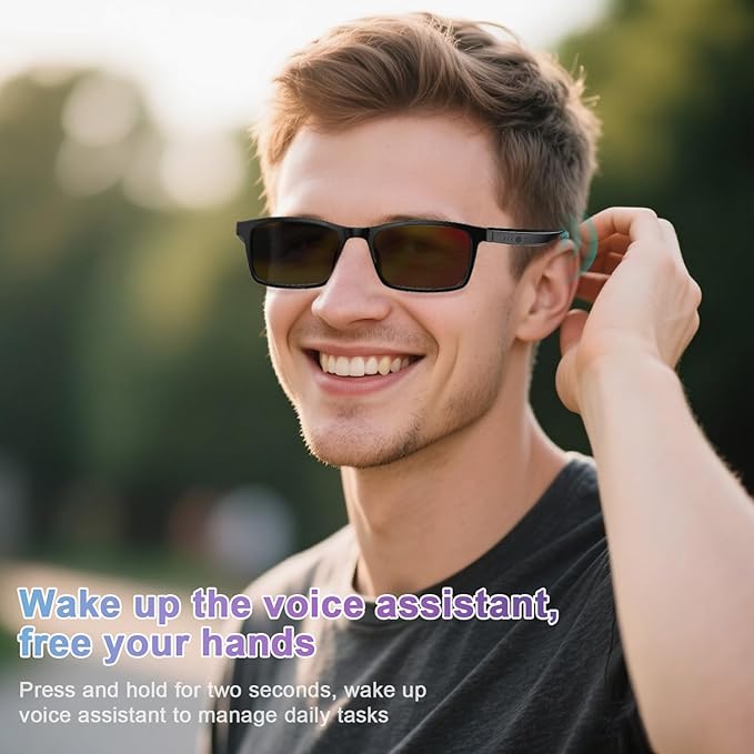 Smart Bluetooth Audio Glasses with Open-Ear Speakers, Extra UV400 Polarized Sunglass Lenses Included, Wireless Music & Calls, Compatible with iOS & Android, 5H Playtime