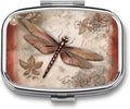 Dragonfly Bee Pill Box 2 Compartment Square Pill Case with Mirror Metal Pill Organizer Travel Pillbox Mini Medicine Storage Box for Pocket Purse
