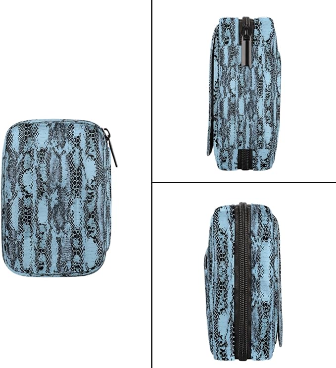 Blue Snakeskin Pill Case Everyday Travel, 7 Day Weekly Medicine Pill Box Compact Portable Pills Bottle Organizer with Zipper for Daily Vitamin Medicine Holder Bottle Organizers Bag