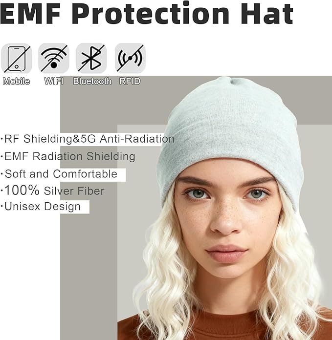 Amerthing Faraday Hat,Silver Fiber Faraday Slouch Beanie,Knitted Protection Cap