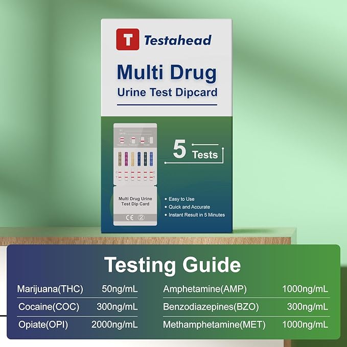 Drug Test Kit 5 Pack, Home Drug Tests, 6 Panel Drug Test Urine, Tests for Marijuana (THC),COC,OPI 2000,AMP,BZO,MET