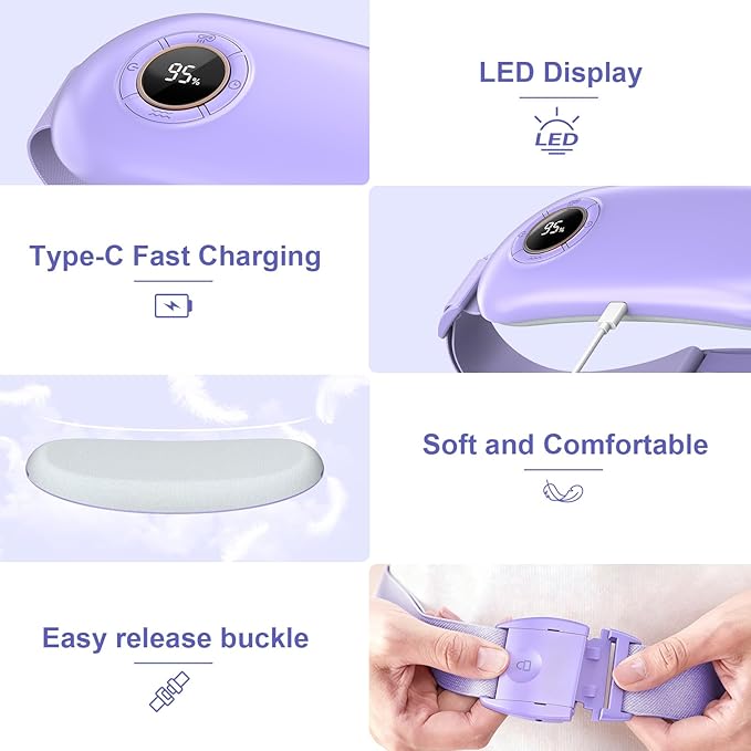 Heating Pad for Period Cramps, 3 Heat Levels and 3 Massage Modes, Portable Heating Pad for Menstrual Cramps, Electric Heat Belt for Women and Girl Stocking Stuffers(Purple)