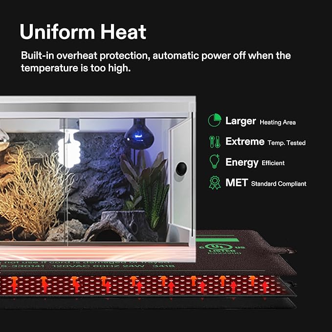 VIVOSUN Reptile Heating Pad 8x18 Inch with Thermostat Combo Under Tank Terrarium Heating Mat for Turtles, Lizards, Frogs, and Other Reptiles (Pack of 2)