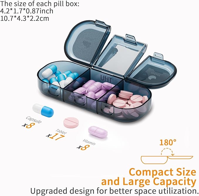 7 Day Weekly Pill Organizer - 3 Times a Day, Waterproof Travel Pill Box for Vitamins & Fish Oil