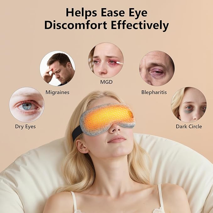 Cordless Heated Eye Masks for Dry Eyes|Eyes Fatigue|Warm Eye Compress and Improved Sleep,Buit-in 1000mAh Battery, 3-Speed Temperature,Detachable Cleaning,Replaceable Shell,Gift(Grey)