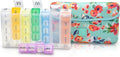 Made Easy Kit Pill Case Large 7-Day / 28 Compartments in Neoprene Carrier with Storage Pill Box in Daily in Morn, NOON, EVE, Bed a Weekly Vitamin, Medicine, Capsule Organization (Teal Floral)