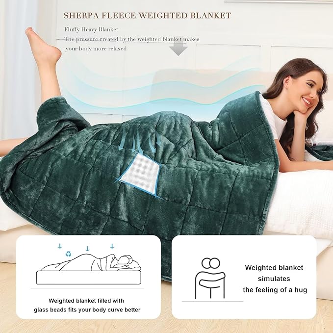 Alomidds Weighted Blanket for Adults, Twin Size 12 lbs Weighted Blankets,Heavy Blanket with Reversible Soft Shiny Fleece and Cozy Warm Sherpa for Couch Bed, 48 x 72 inches,Green