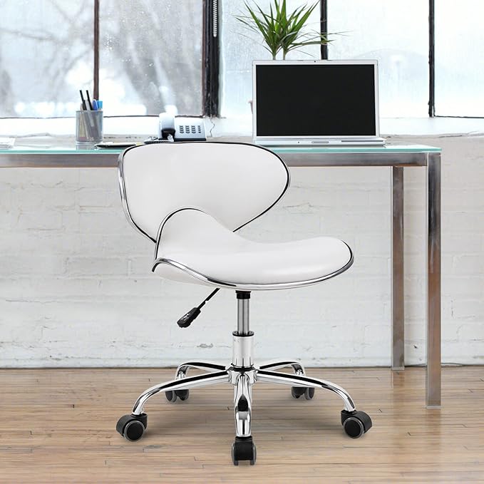 Paddie Pedicure Stools for Nail Tech, Salon Spa Stool Back Support Short Height Adjustable Hydraulic Swivel Chair, Perfect for Massage/Tattoo/Esthetician/Shop/Medical, White