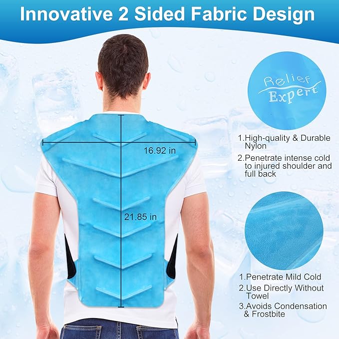Relief Expert Large Back and Shoulder Ice Pack Wrap – Reusable Gel Cold Pack with Dual-Sided Fabric and Adjustable Straps, Soft Plush Lining for Upper Back Cold Therapy and Post-Workout Recovery