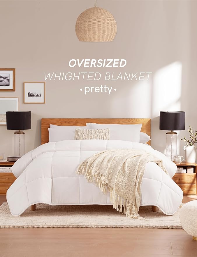 YnM Weighted Blanket King/CA King 15lbs, The Heavy Oversized Weighted Comforter, Warm & Fluffy Throw (White, 15lbs, 104" Lx90 W)