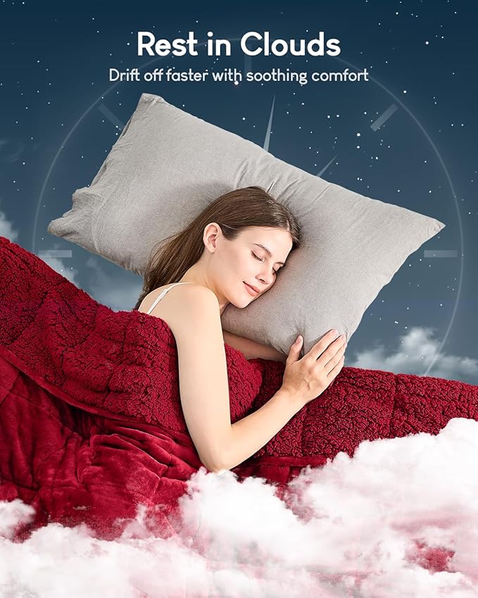 Cottonblue Sherpa Weighted Blanket for Adults 15 lbs Queen Twin Size 60x80 inches, Fuzzy Fleece Weighted Throw Blankets Cozy for Sleeping, Calming and Relax, Soft Heavy Blankets for Bed Sofa, Burgundy