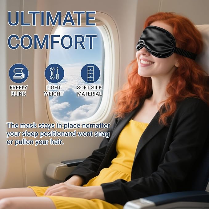 2 Pack Sleep Mask 100% Pure Mulberry Silk Eye Masks with Adjustable Strap for Sleeping Mulberry Silk Eye Sleep Shade Cover Block Light Reduces Puffy Eyes Traveling Gifts