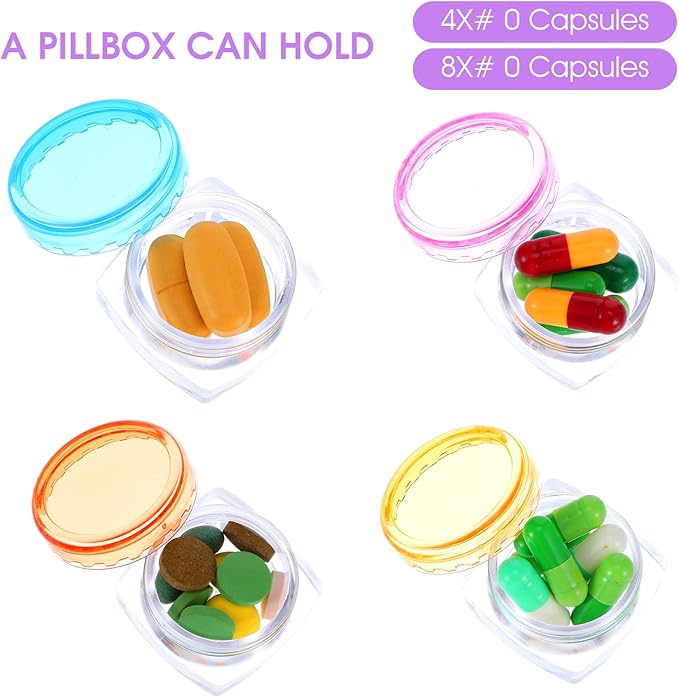 Small Pill Organizer Box, 5 Pcs Travel Pill Cases Holder Portable Daily Pill Box Container BPA Free Medicines Storage Cases for Purse Pocket Briefcase (Purple/Pink/Yellow/Orange/Blue)