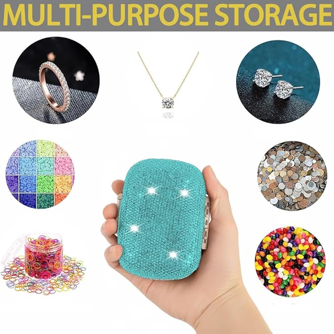 Daily 6 Compartments Pill Box Container Bling Diamond for Purse Medicine Container Holder for Women Travel Kit Medicine (Lake Blue)