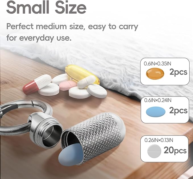 Forwish Titanium Keychain Pill Holder, Portable Waterproof Pill Case for Travel, EDC Small Metal Pill Organizer for Pills, Durable Mini Pill Box with Keyring - Small (1.5inch)