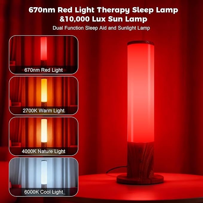 670nm Red Light Therapy & 10,000 Lux Sun Lamp – Dual Mode Happy Light & Sunlight Lamp for Sleep, Relaxation,with Remote Control, Adjustable Timer, Memory Function, and 4 Color Temperatures Sun Lamp