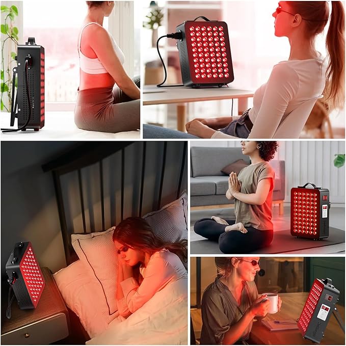Red Light Therapy, Dual Chip Clinical Grade with 60 LEDs Device, High Power Near-Infrared Panels at 660nm/850nm, Timer Function for Body, Pain Relief, Face, Improve Sleep, Skin Health, (Black)