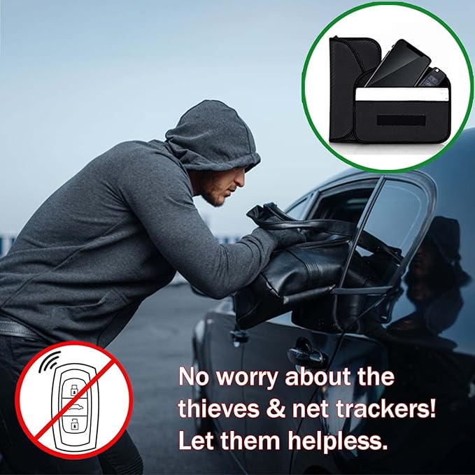 ONEVER 2 Pack Faraday Bags for Car Keys and Cell Phone, Signal Blocking Key Pouch Wallet, Anti-Tracking Anti Theft Car Protection, Cell Phone Signal Jammer WiFi/GSM/LTE/NFC/RFID, GPS Blocker Bag