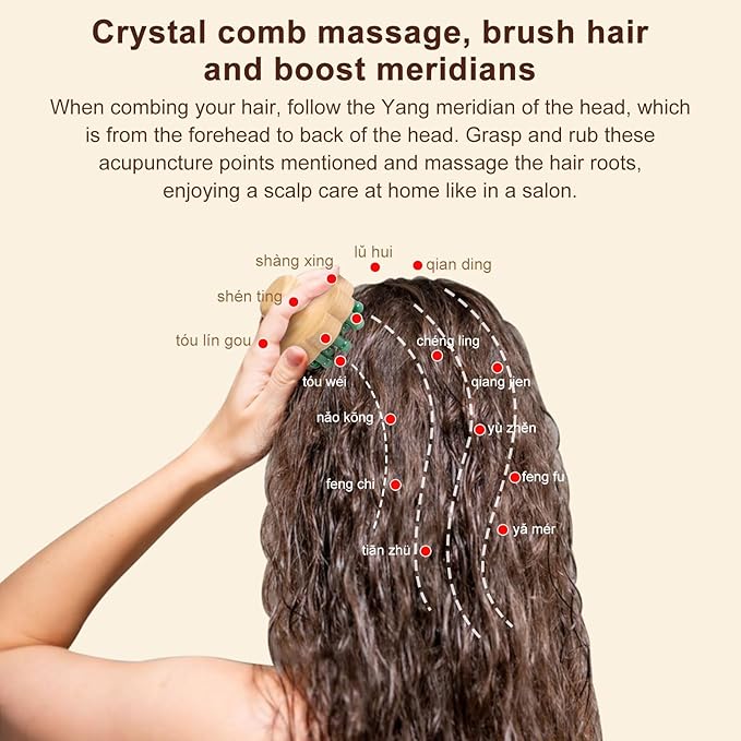 ideayard Scalp Massager, Head Scalp Massage Comb, Jade-Wooden Comb for Head Stress Relax, Massage Tool for Relieve Headaches